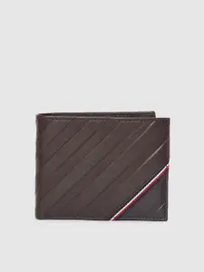 Tommy Hilfiger Men Brown Self Design Two Fold Leather Wallet