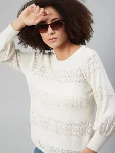 The Roadster Lifestyle Co White Crochet Cotton Regular Top