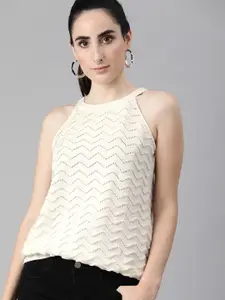 The Roadster Lifestyle Co Off White Crochet Regular Top