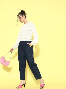 Roadster White Self-Design Knits Bits Top