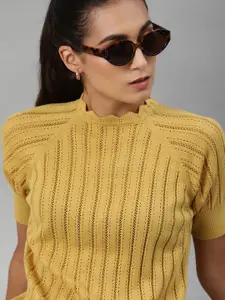 The Roadster Lifestyle Co Mustard Yellow Crochet Fitted Top