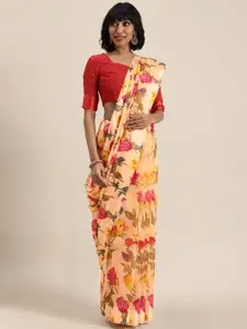 LADUSAA Beige Floral Printed Saree