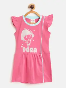 toothless Girls Pink & Silver-Toned Shimmer Print Pure Cotton Dora A-Line Dress