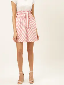 The Dry State Women White & Pink Striped A-Line Skirt