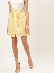 The Dry State Women White & Yellow Striped A-Line Skirt