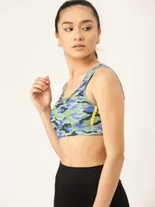 DressBerry Green & Blue Camouflage Workout Bra Full Coverage Lightly Padded