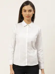 RIVI Women White Slim Fit Solid Formal Shirt