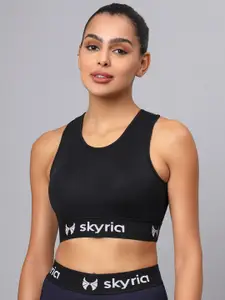 skyria Black Solid Non-Wired Removable Padding High Support Workout Bra SSU002X5XS
