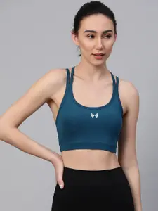 skyria Teal Solid Non-Wired Removable Padding High Support Workout Bra