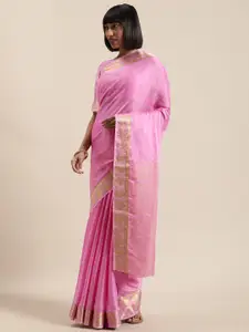 Shaily Pink Woven Design Silk Blend Saree