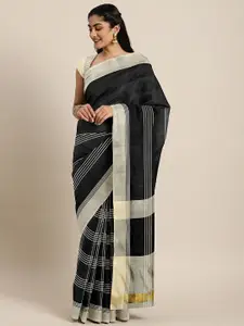 Mitera Black & Beige Striped Saree