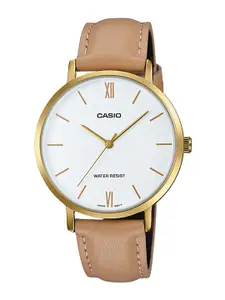 CASIO Women White & Tan Brown Enticer Analogue Leather Watch LTP-VT01GL-7BUDF