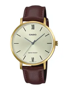 CASIO Women Gold-Toned & Brown Analogue Leather Watch A1787