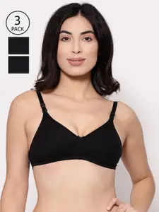 Inner Sense Black Pack Of 3 Solid Non-Wired Non Padded Sustainable T-shirt Bra ISB100