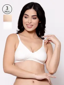 Inner Sense Pack Of 3 White & Black Solid Non-Wired Non Padded Sustainable T-shirt Bra ISB100