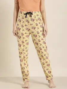 QUARANTINE Women Yellow & Pink Quirky Print Pure Cotton Lounge Pants