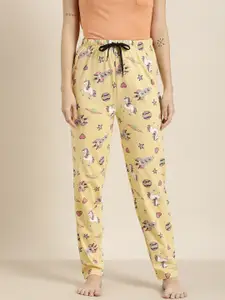 QUARANTINE Women Yellow & Pink Quirky Print Pure Cotton Lounge Pants