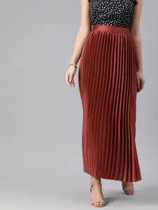 plusS Women Maroon Accordion Pleated A-Line Maxi Skirt