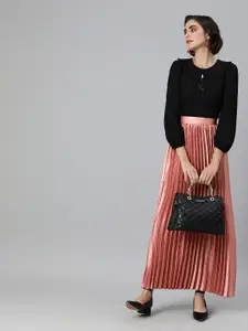 plusS Pink Accordion Pleated Maxi Flared Skirt with Sheen effect