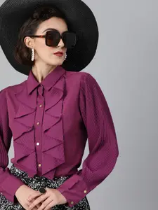 plusS Women Purple Regular Fit Solid Casual Shirt
