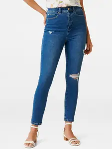 Forever New Women Blue Skinny Fit High-Rise Mildly Distressed Jeans