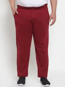 plusS Men Maroon Solid Straight-Fit Track Pants