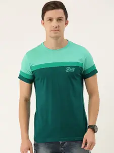 DILLINGER Men Green Colourblocked Round Neck Pure Cotton T-shirt