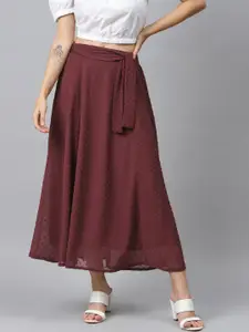 SASSAFRAS Burgundy Dobby Weave Maxi Flared Skirt