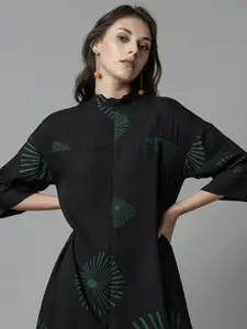 RAREISM Women Black Printed A-Line Dress