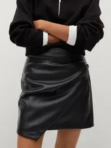 MANGO Black Knitted Mini Wrap Skirt