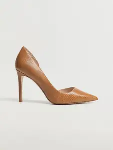 MANGO Women Tan Brown Snakeskin Textured Pumps