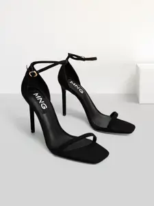 MANGO Women Black Solid Suede Finish Mid-Top Stilettos