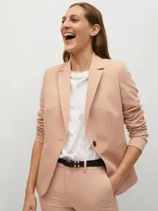 MANGO Women Peach-Coloured Solid Tailored Fit Single-Breasted Sustainable Blazer