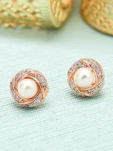 Zaveri Pearls White Rose Gold-Plated Cubic Zirconia Contemporary Studs