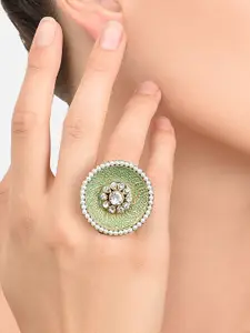 Zaveri Pearls Green Gold-Plated Meenakari Pearls Studded Adjustable Finger Ring