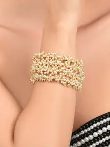 Zaveri Pearls Gold-Plated Clustered Pearls Cuff Bracelet