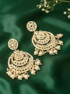 Zaveri Pearls Gold-Plated White Crescent Shaped Drop Earrings
