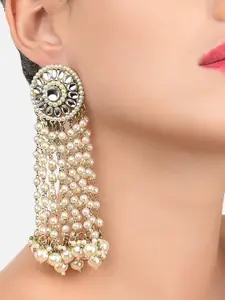 Zaveri Pearls Gold-Plated & White Circular Drop Earrings