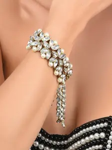 Zaveri Pearls Gold-Plated Crystal Studded Wedding Collection Cuff Bracelet