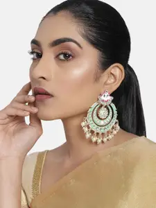 Zaveri Pearls Gold-Plated Green Crescent Shaped Chandbalis