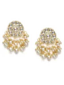 Zaveri Pearls White Gold-Plated Studded Circular Drop Earrings