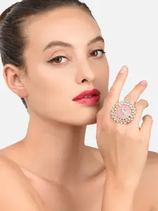 Zaveri Pearls Pink Meenakari Kundan Adjustable Finger Ring