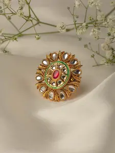 Zaveri Pearls Pink Gold-Plated Kundan Studded Wedding Collection Adjustable Finger Ring