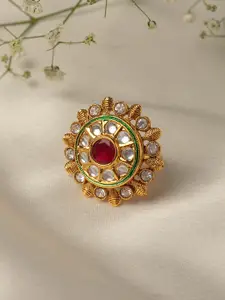 Zaveri Pearls Pink Gold-Plated Kundan Wedding Collection Adjustable Finger Ring
