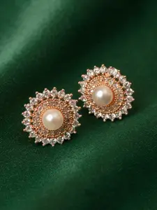 Zaveri Pearls White Rose Gold-Plated Cubic Zirconia Circular Studs