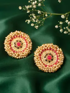 Zaveri Pearls Red Gold-Plated Studded Circular Studs