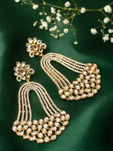 Zaveri Pearls Gold-Plated White Contemporary Drop Earrings