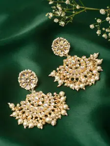 Zaveri Pearls White Gold-Plated Studded Crescent Shaped Chandbalis