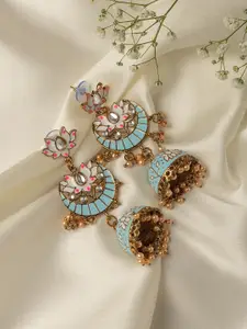 Zaveri Pearls Gold-Plated Blue Dome Shaped Jhumkas