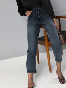 SASSAFRAS Women Navy Blue Regular Fit High-Rise Clean Look Cropped Jeans